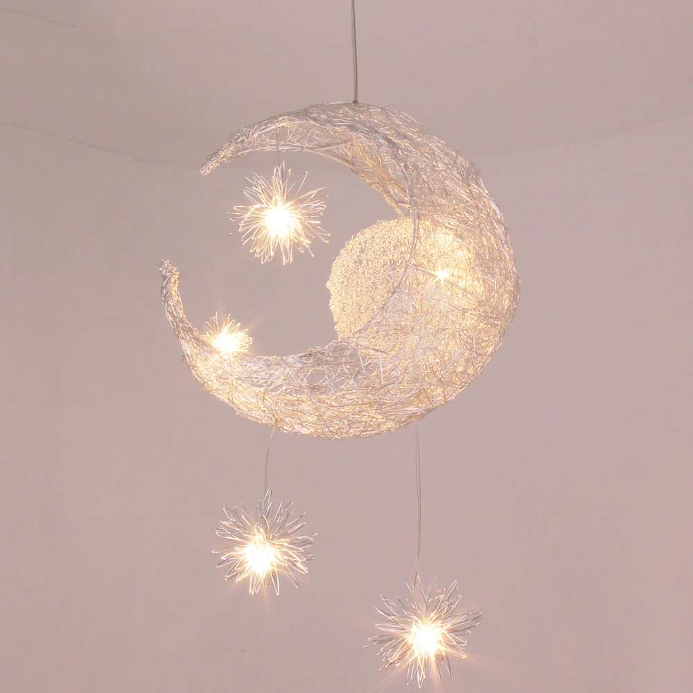 Aluminum Wire Star Moon Pendant Light LED Decorative Lamp with 5 Lights