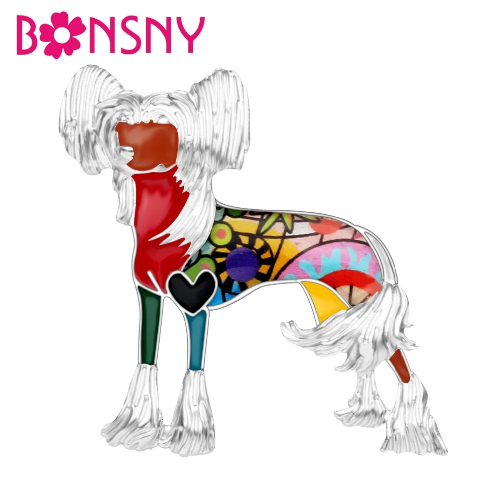 Bonsny Эмаль сплав Китайская хохлатая собака Броши мультфильм животных домашних животных булавка ювелирные изделия для женщин девочек Подарочная одежда украшение для шарфа