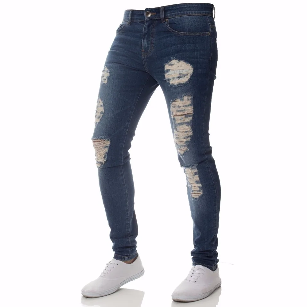 OLOME Hot Sales Mens New Casual Knee Hole Jeans Pants Men Black Blue Ripped Jeans Male 3