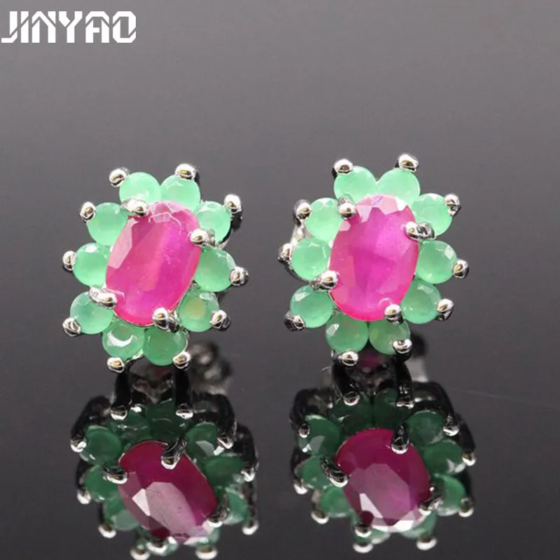 

JINYAO Trendy Jewelry White Gold Color Green&Red CZ Colorful Cubic Zirconia Oval Flower Stud Earring For Women 5colors