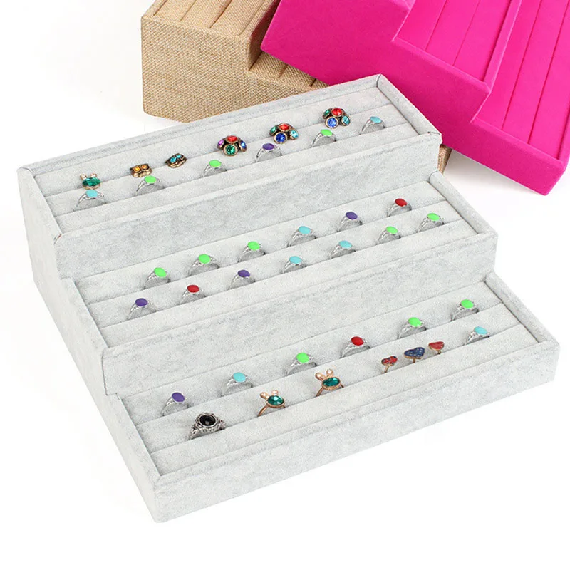 Three layers Velvet Ring Insert Jewelry Display Tray Holder Stand Case Trinket Shop Presentation