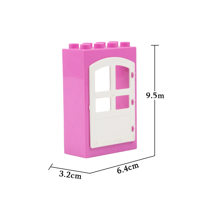 Дом большие частицы строительные блоки Аксессуары Совместимые Duplos набор кирпичи карнизы окна двери крыши игрушечные плитки для детей подарок - Цвет: PINK door frame