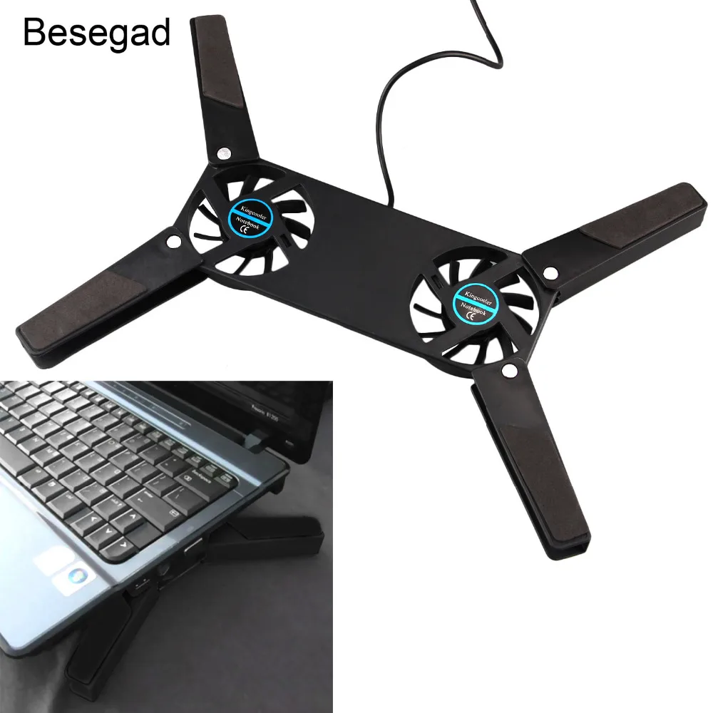 Besegad Dual USB Fans Cooling Pad Fan Cooler Pad Stand Holder Support Rack Low Noise Built for PC Laptop Computer Accessories