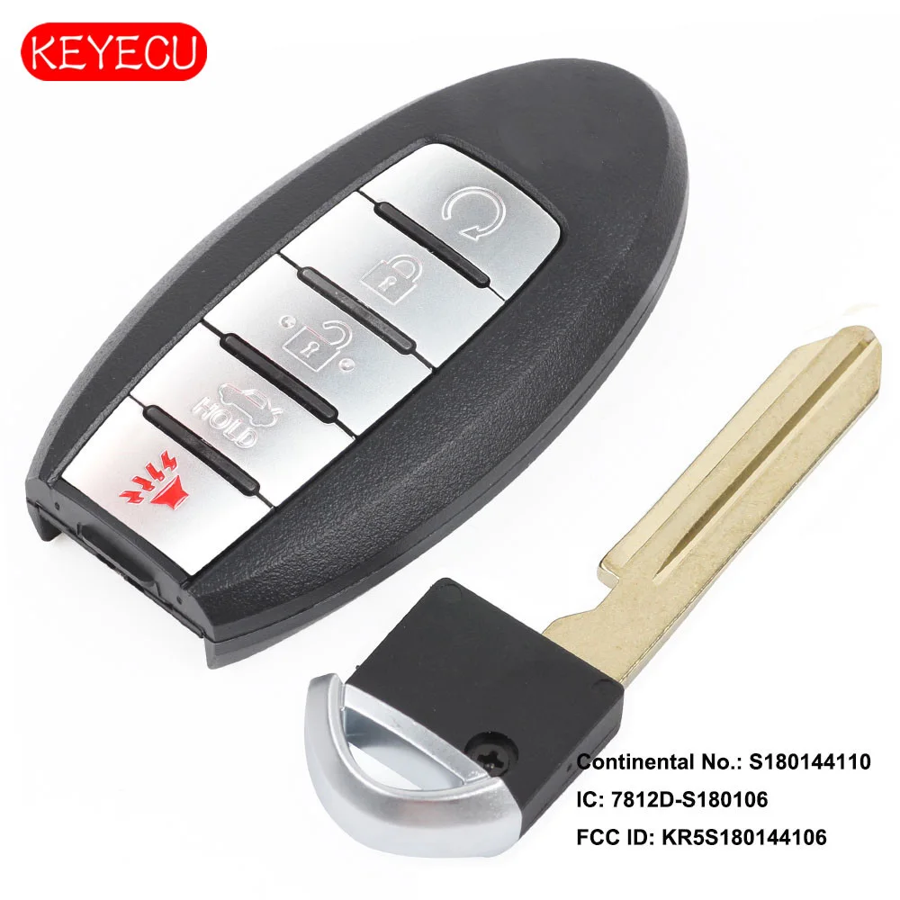 

Keyecu Remote Car Key Fob 5 Button 433.92MHz for Nissan Rogue 2017 2018 FCC ID: KR5S180144106 Cont# S180144110