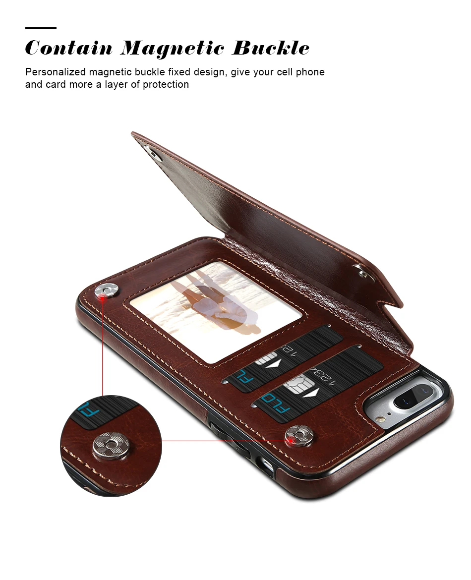 KISSCASE Flip Leather Phone Case For iPhone 6 7 8 Case Magnetic Buckle Card Slot Stand Wallet Phone Cases For iPhone 6 7 8 5 5S 6