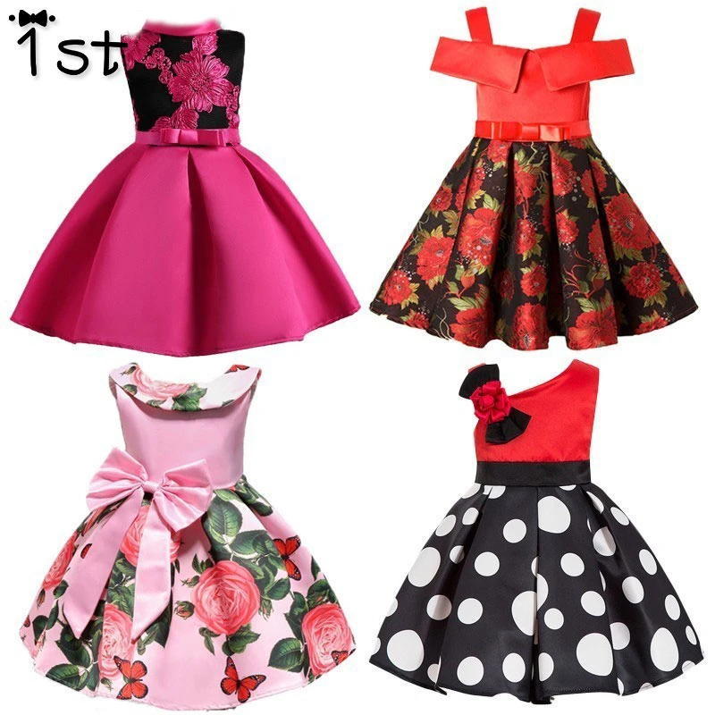 

1st New Fashion Sequin Flower Dress Party Birthday Wedding Princess Toddler Baby Girls Clothes Children Kids Dresses