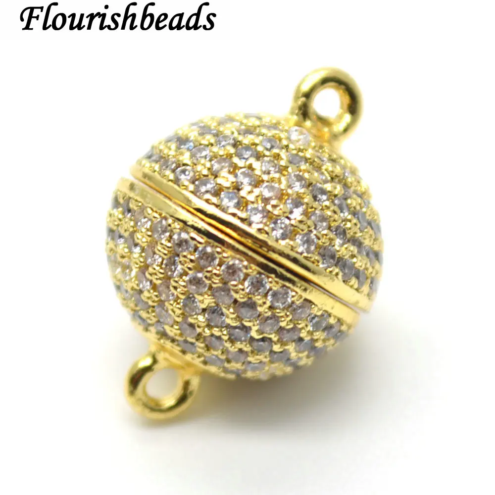 12mm Paved Zircon Cz Beads Round Necklace Or Bracelet Clasps