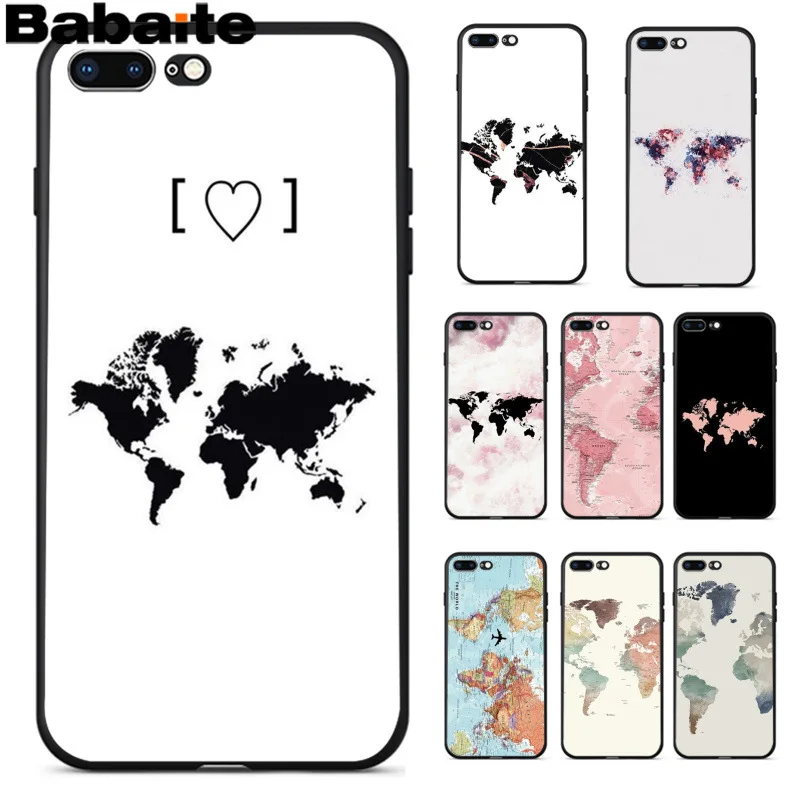 

Babaite world map Lovely Design Phone Accessories Case for Apple iPhone 8 7 6 6S Plus X XS MAX 5 5S SE XR Cover