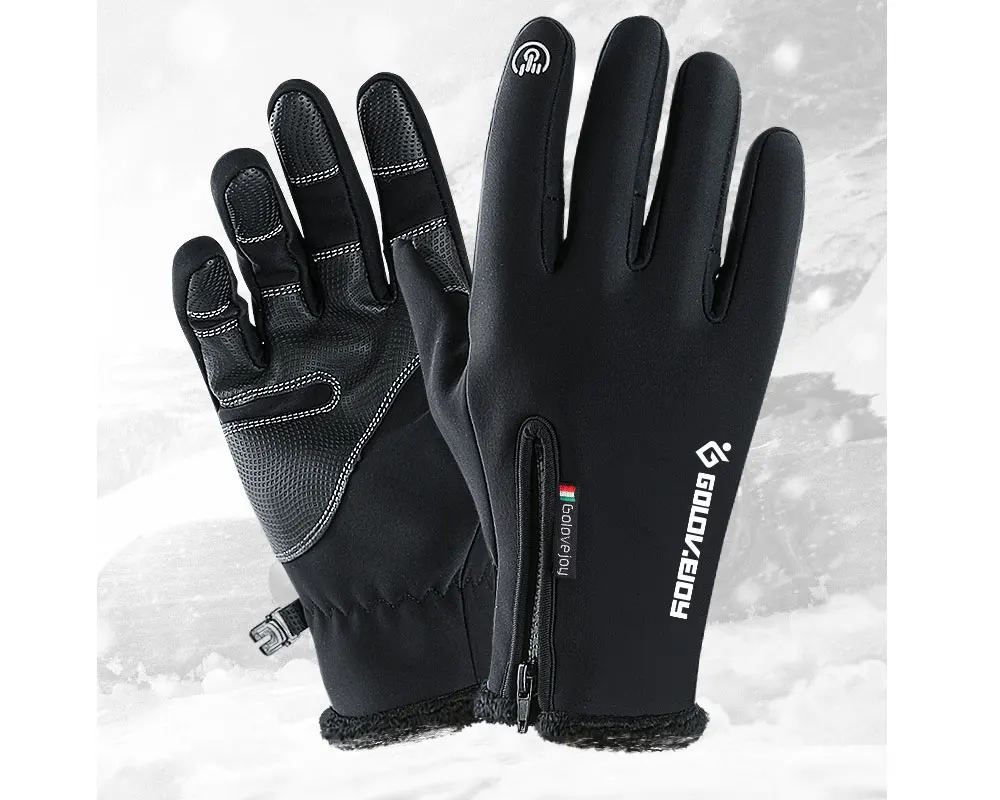 Наружные непромокаемые перчатки зимние с сенсорным экраном мужские и женские ветрозащитные теплые для верховой езды все пальцы молния движение плюс бархат