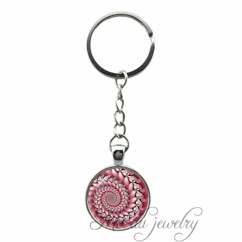 Buy 2018 Trendy Style Pendant Glass Cabochon Keychain Pink Fibonacci Spiral Key