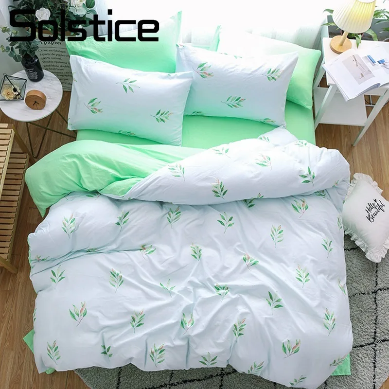 

Solstice Home Textile Simple Fashion Bedding Sets Girl Kid Teen Linens White Green Duvet Cover Bed Sheet Female Adult Bedclothes