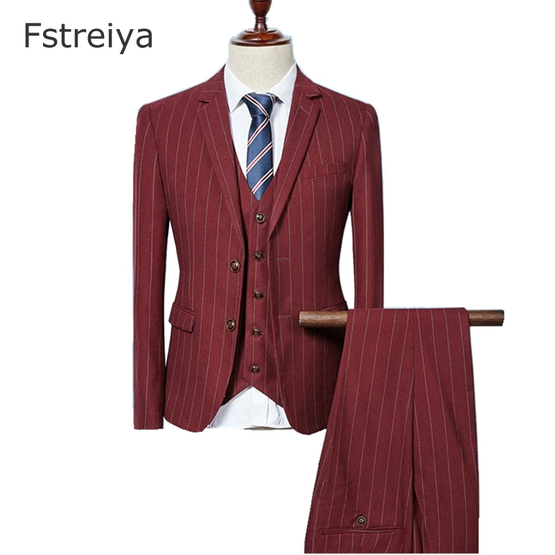 Custom made mens striated suit with pants for wedding customized groom clothes coustume homme slim fit suits tailored 3 pieces