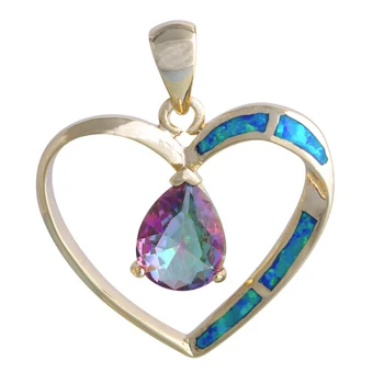 

New Statement Jewelry Heart White Opal pendants Rainbow Mystic Yellow Gold Overlay pendant for women P103