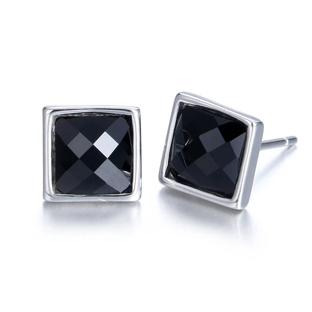 100 925 Sterling Silver Fashion Square Black Crystal Men S Jewelry 100 925 Sterling Silver Fashion Square Black Crystal Men S Jewelry Stud Earrings