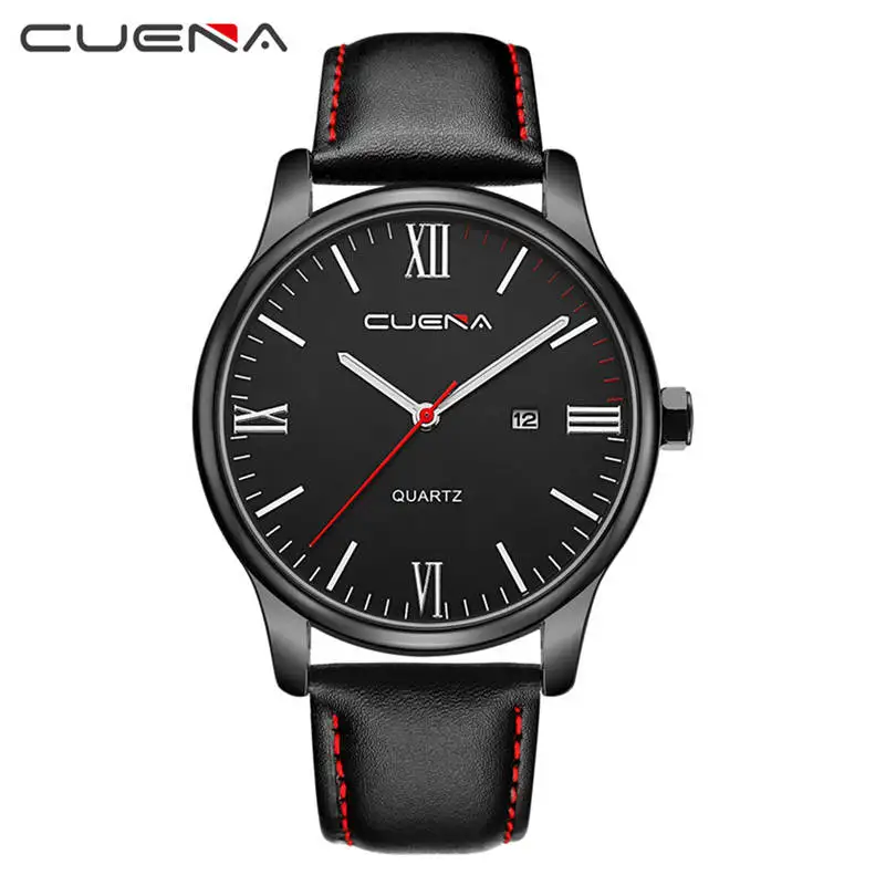 

Men Watches Luxury CUENA BrandLuxury Fashion Faux Leather Mens Blue Ray Glass Watch Quartz Analog Watches Relogio Masculino CC4
