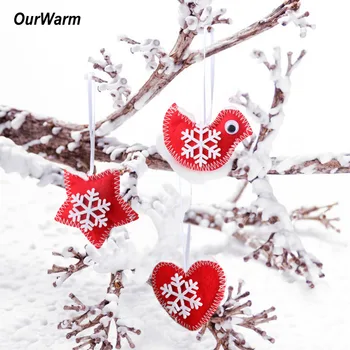

Ourwarm Christmas Tree Ornaments Red Fabric Bird Star Snowflake Hanging Fake Glass Christmas Party Decoration New Year 2019
