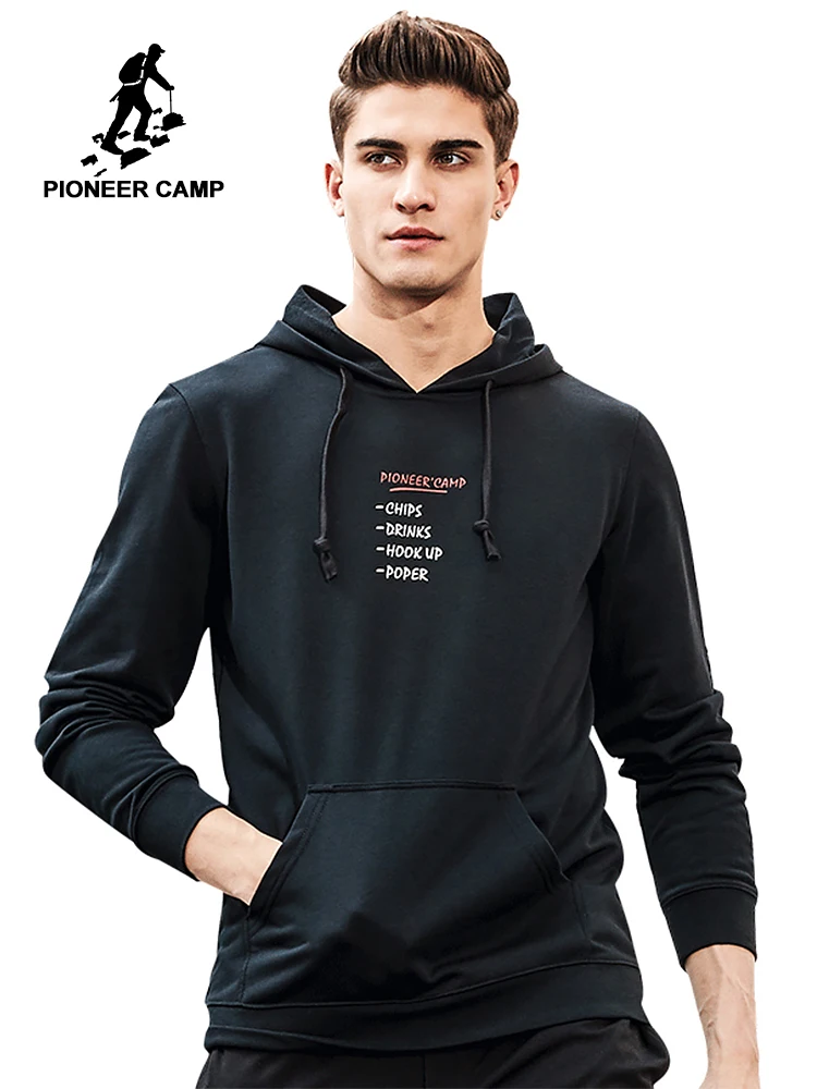Мужская толстовка с капюшоном Pioneer Camp черная/Красная принтом 2019|brand hoodie|fashion