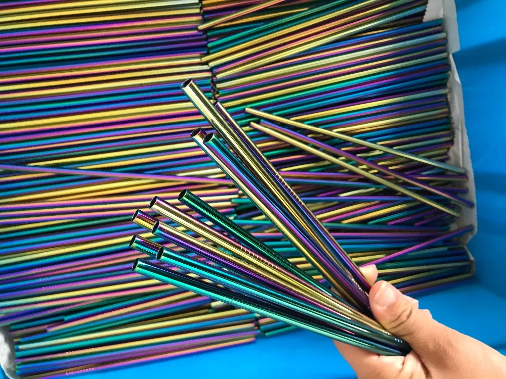 

100pcs/lot Rainbow Colorful Resuable Stainless Steel 304 Drinking Straws Length 215mm Diameter 6MM FDA dishwasher safe
