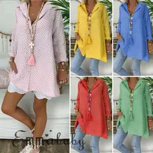 Plus Size S-3XL Women Dot V-neck Long Sleeve Blouses Ladies Shirts Summer Casual Tops Loose Long Blouse Streetwear Woman Clothes