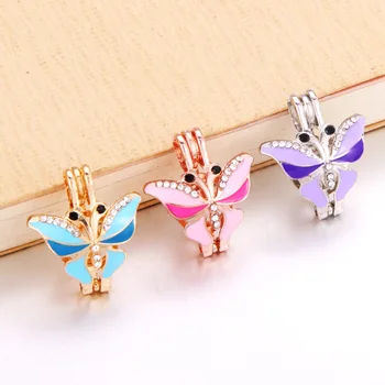 

6pcs/lot Colored Pearl Cage Essential Oil Diffuser Locket Pendant DIY Cute butterfly Jewelry Making for Oyster Pearl cage