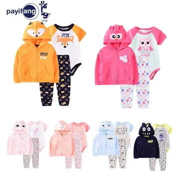 

BABY BOY GIRL CLOTHES SET cotton long sleeve hooded jacket+pant+rompers new born infant toddler outfits unisex newborn clothing