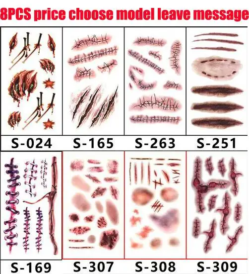4pcs Halloween Zombie Scar Tattoos Fake Scars Bloody Costume Makeup