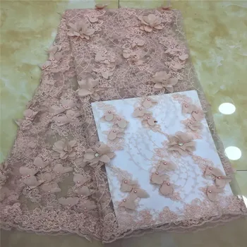 

3D flower lace tulle fabric high quality beaded french lace fabric dubai french lace for wedding party 2018 Pink HJ1428-1