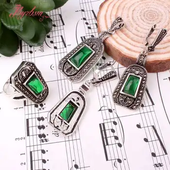 

Rhombus CZ Crystal Hand Mosaic Gem Stone Beads Tibetan Silver Fashion Style Earring Pendant Rings 1 Set,Free Shipping
