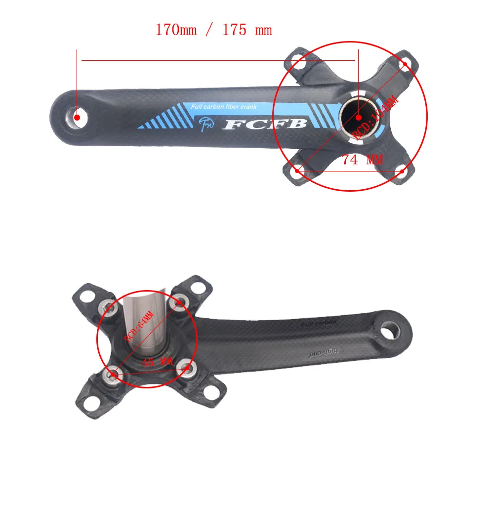 FCFB-! новое поступление углерода велосипед рукоятки BCD104 MTB велосипеда Crank 170 мм/175 мм 3 К ультра-свет Адреналин рука полностью углерода кривошипно