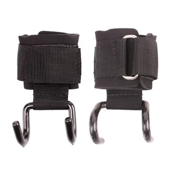 

1 pair Adjustable Strong Steel Hook Grips Straps Strength Training Gym Fitness Black Wrist useful Support