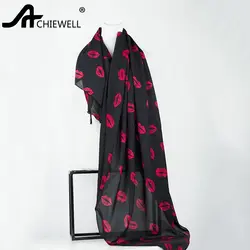 Achiewell 140x140 см красный Средства ухода за губами печатных черный шифон шарф большой солнцезащитный крем шаль для Для женщин Для мужчин