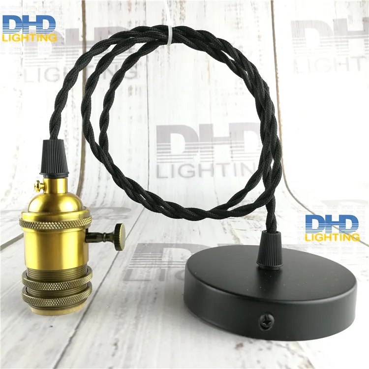 

vintage key switch aluminum socket lighting fixture retro E27 DIY hanging lamp with 1.1meter fabric twist wire quality droplight