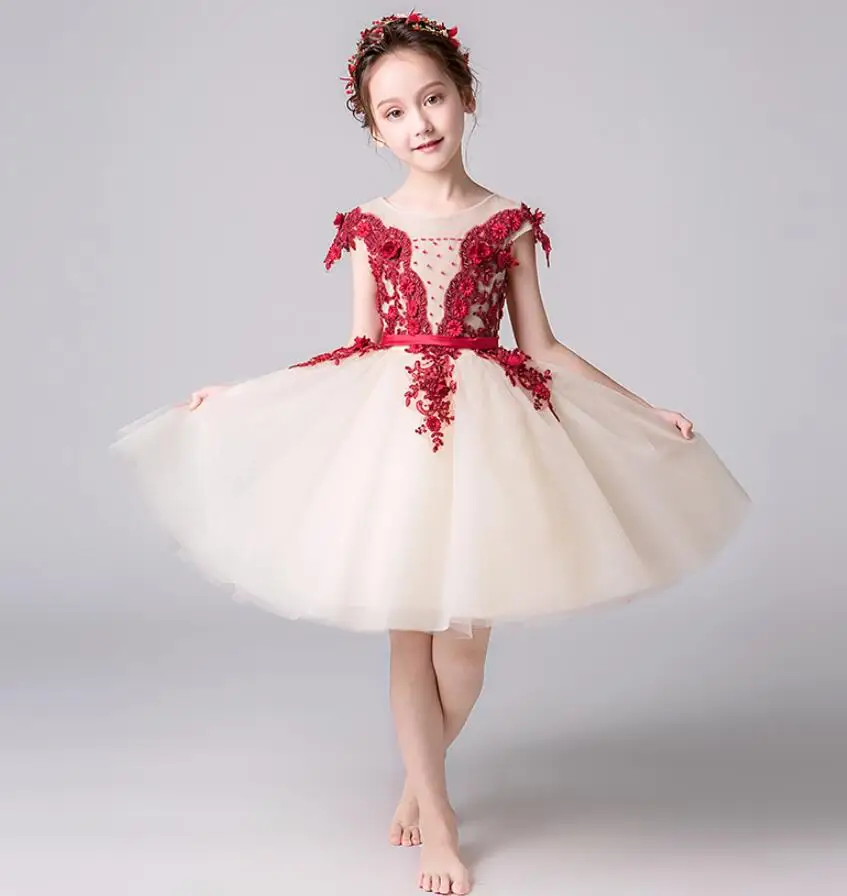 

New Summer Girl Princess Dress Floral Pageant Flower Tutu Dress Sweet Girls Party Wedding Ball Gown Formal First Communion Dress