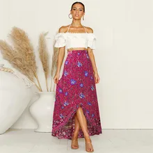 Сексуальная Женская юбка с цветочным принтом Высокая талия обёрточная Дамская вечерние Асимметричные миди юбка женская вечерние летние пляжные