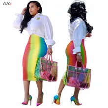 Новая горячая распродажа модная Радужная печать одношаговая юбка женская OL на сумку на юбку тонкая высокая талия юбка популярная сексуальная полоса лето