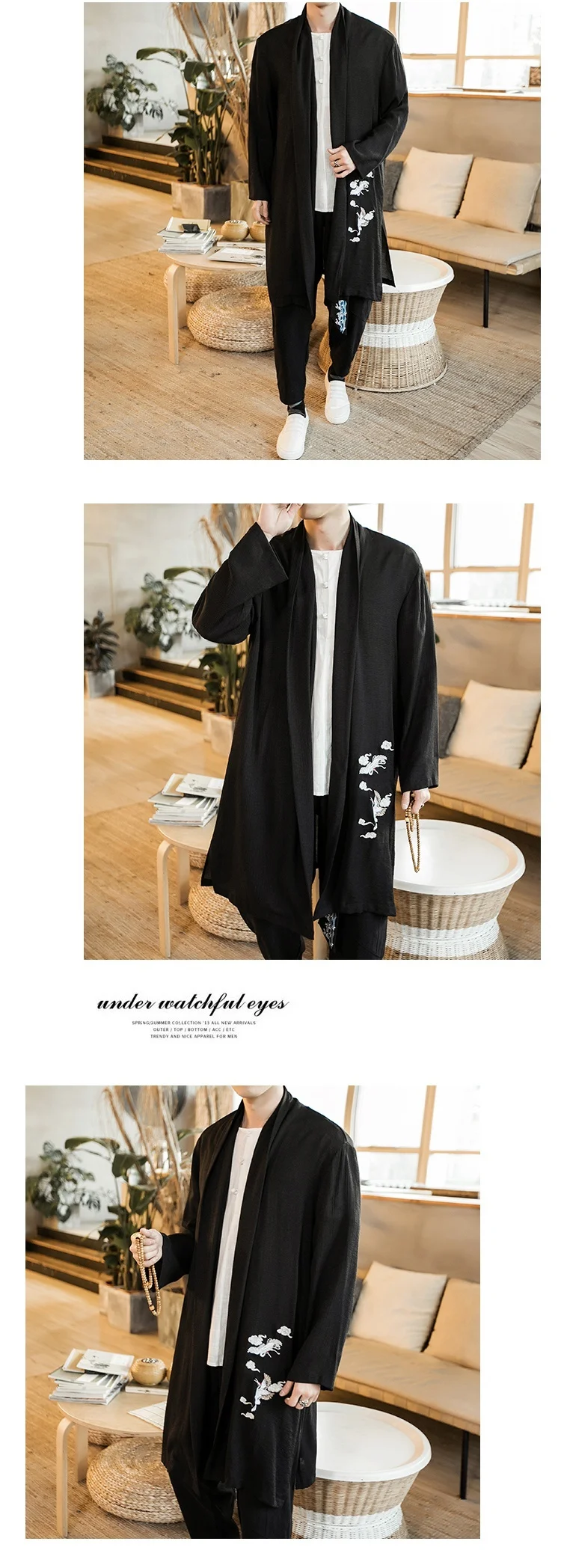 Zongke китайский журавль вышивка длинное кимоно кардиган пальто японское кимоно мужская куртка уличная Мужская s кимоно куртка мужская Новинка