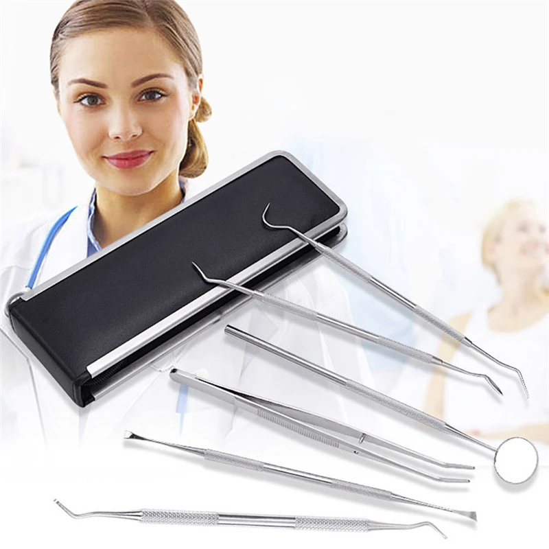 6pcs/set Stainless Steel Dental Tools Kit Teeth Tartar Scraper Mouth Mirror Dentists Pick Tool