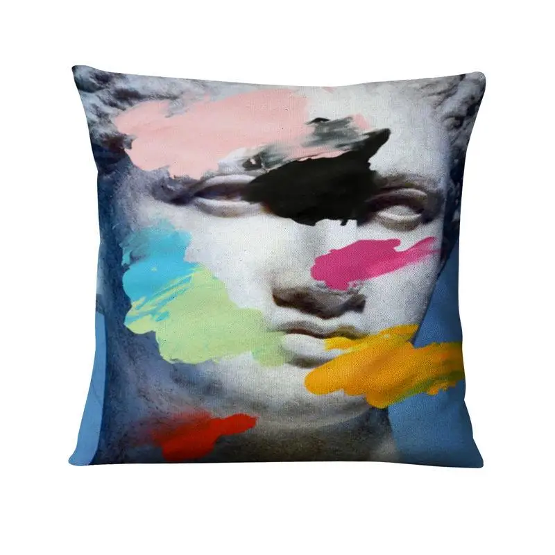 Classical Figure Sculpture Printed Pillowcase Abstract Oil Paint Cushion Decorative Pillow Home Decor Sofa Throw Pillow 45*45cm 