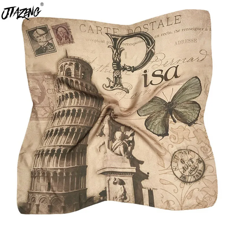 

Trend Product 2019 Butterfly Architecture Silk Scarf Head 70*70 Scarf Hair Tie New Print Women Fashion Scarf Accessories Girls