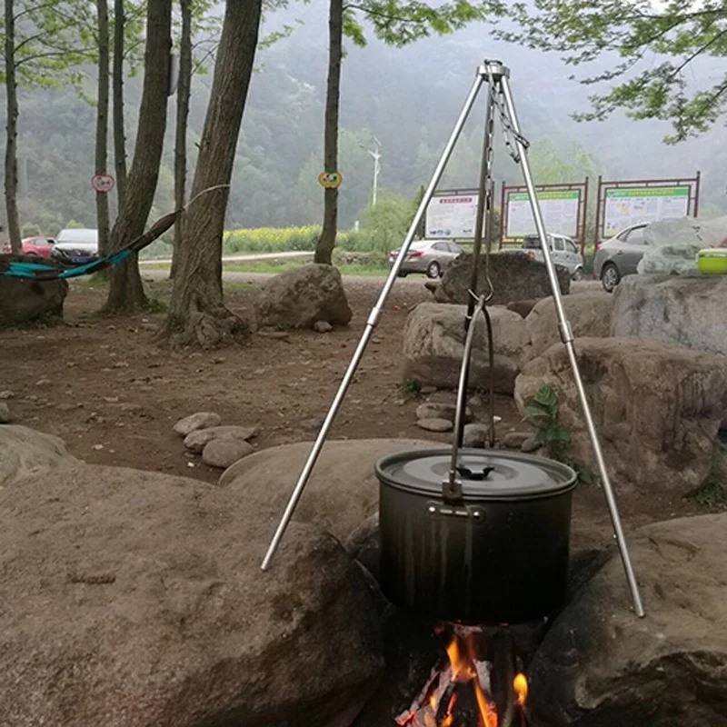 Picnic al aire libre telescópica cocina trípode Portable colgante Pot Camping trípode Campfire Grill Stand