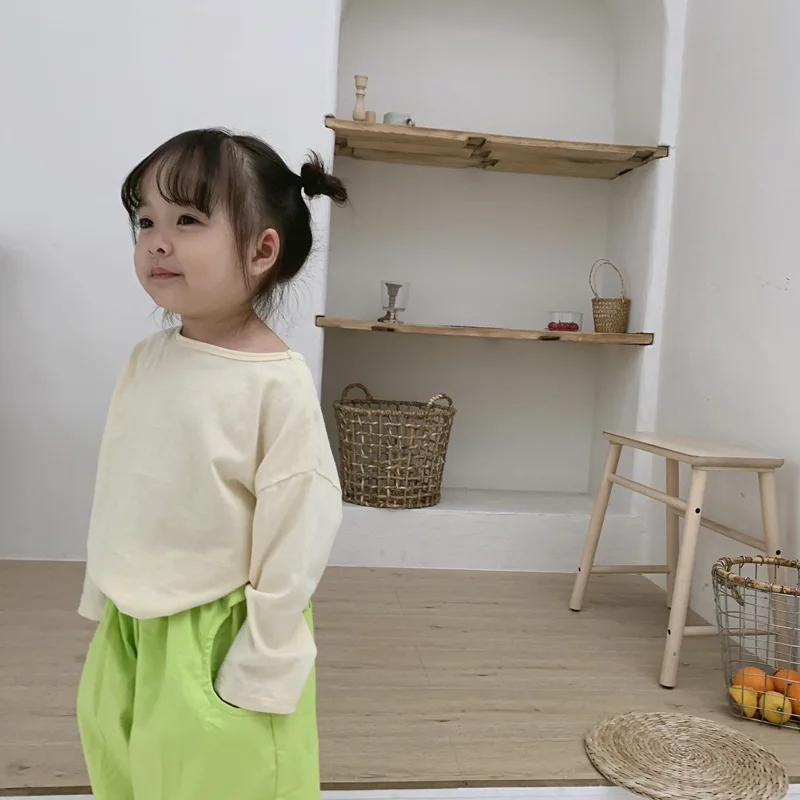 Wholesale Girls Boys Basic T-shirt Long Sleeve Autumn Kids Top Tees 1-6 years