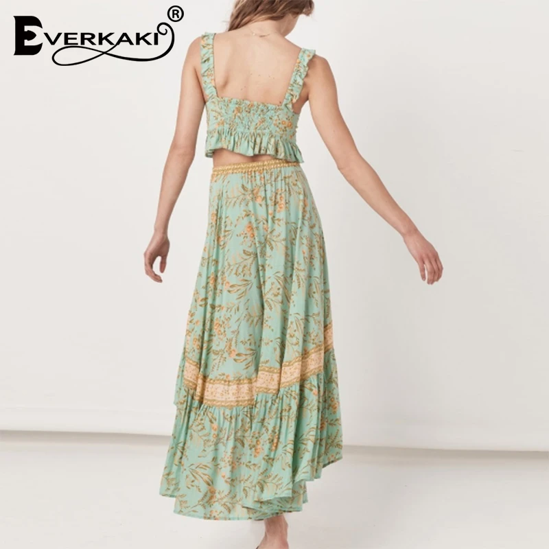 Everkaki Boho длинная юбка с цветочным принтом, Женская хлопковая юбка с эластичной резинкой на талии, богемная Женская юбка, лето-осень, новинка