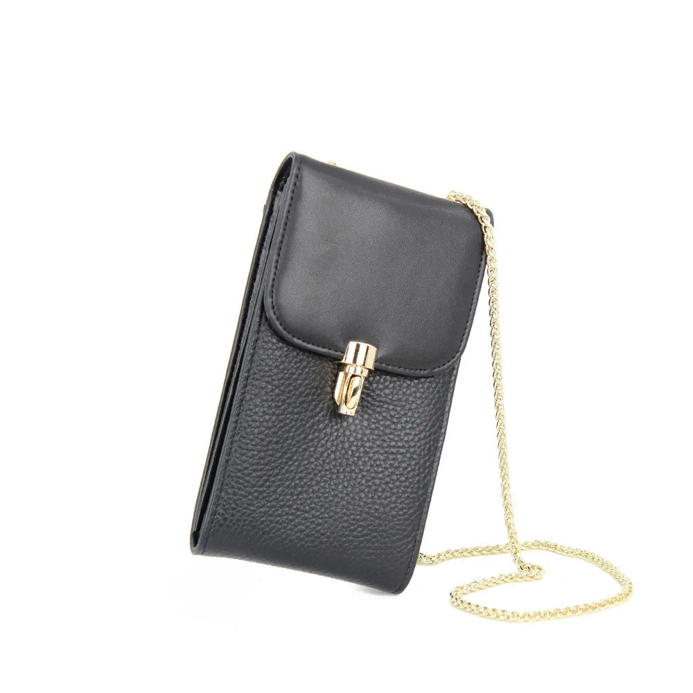 Фирменный дизайн Для женщин из натуральной кожи мини Сумки маленький сотовый телефон Crossbody сумки Повседневное дамы лоскут цепи посылка Borsa Donna - Цвет: black