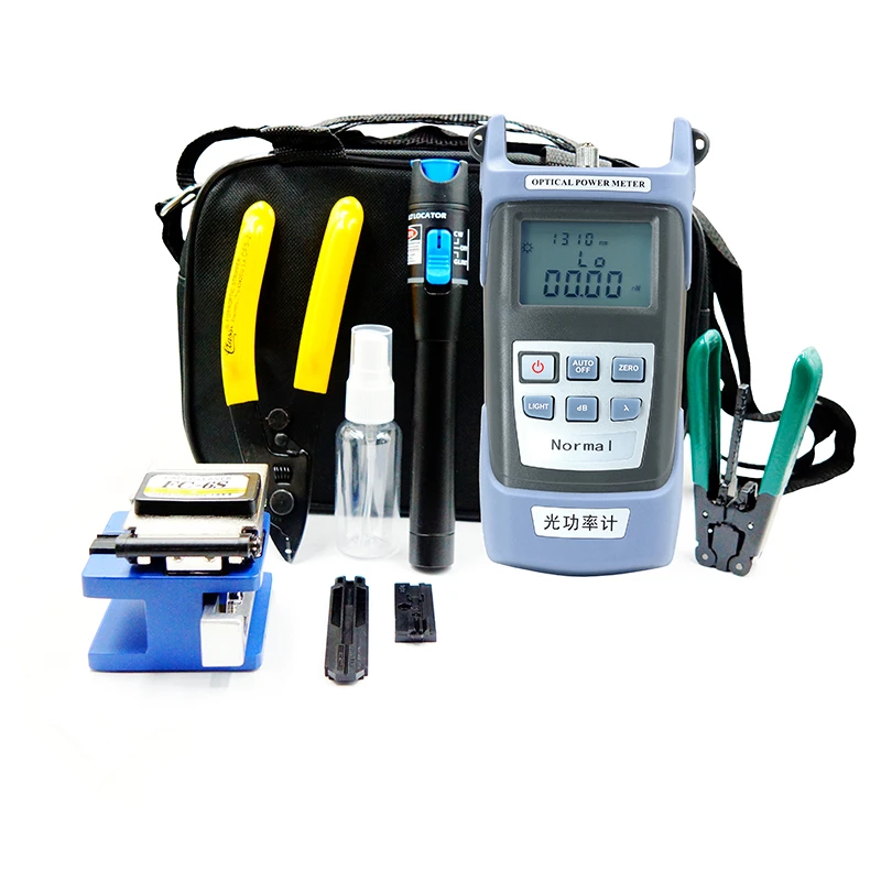 

Free shipping Fiber Optic FTTH Tool Kit with FC-6S Fiber Cleaver and Optical Power Meter 5km Visual Fault Locator Wire stripper