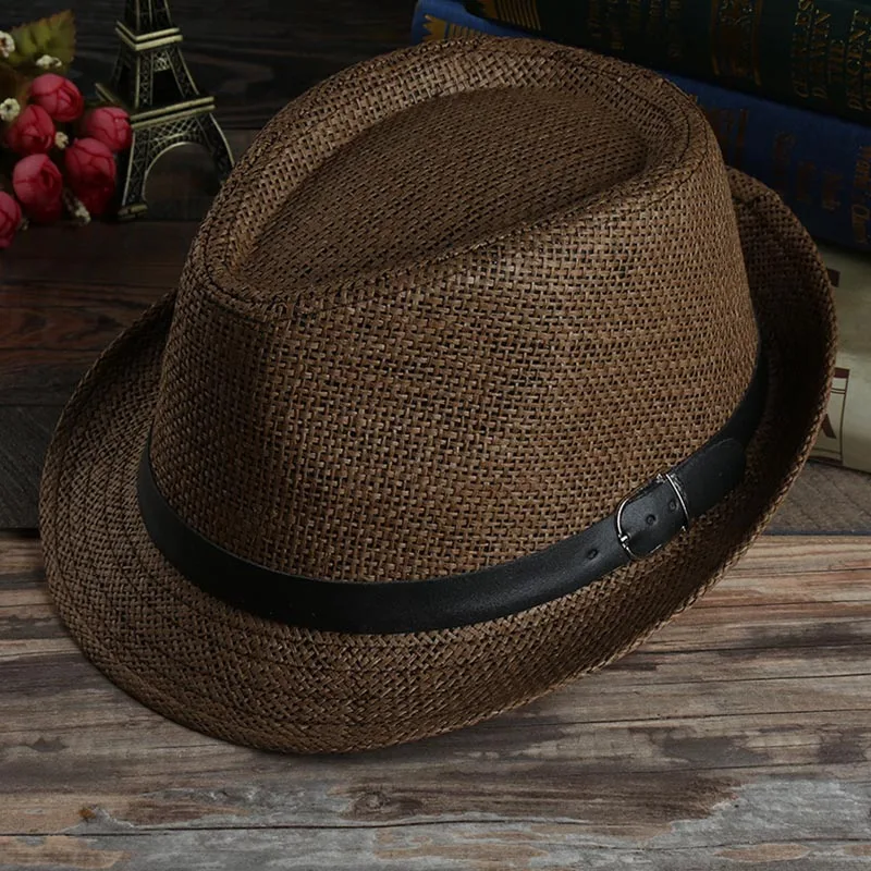 Dark Brown Модная пляжная соломенная шляпа весна лето многоцветный унисекс пара Джаз Панама Гангстерская шляпа переплетение любителей соломенная шляпа - Цвет: Dark Brown