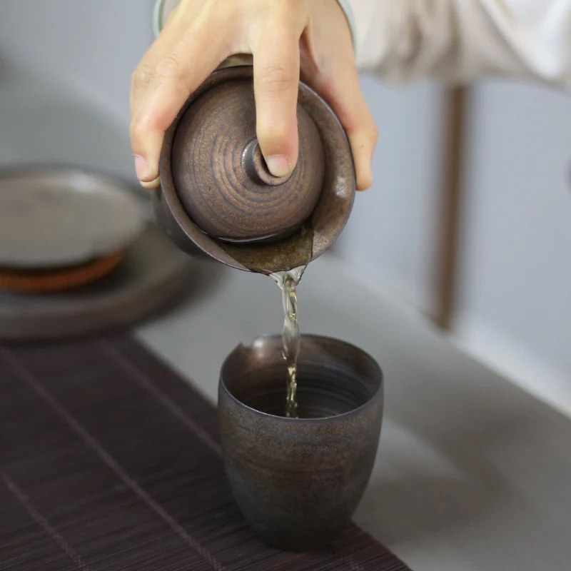 Розовый позолоченный Ретро Gaiwan ручной работы ржавчины глазурь чай супница китайский чайный набор кунг-фу чайная церемония аксессуары керамическая посуда для напитков
