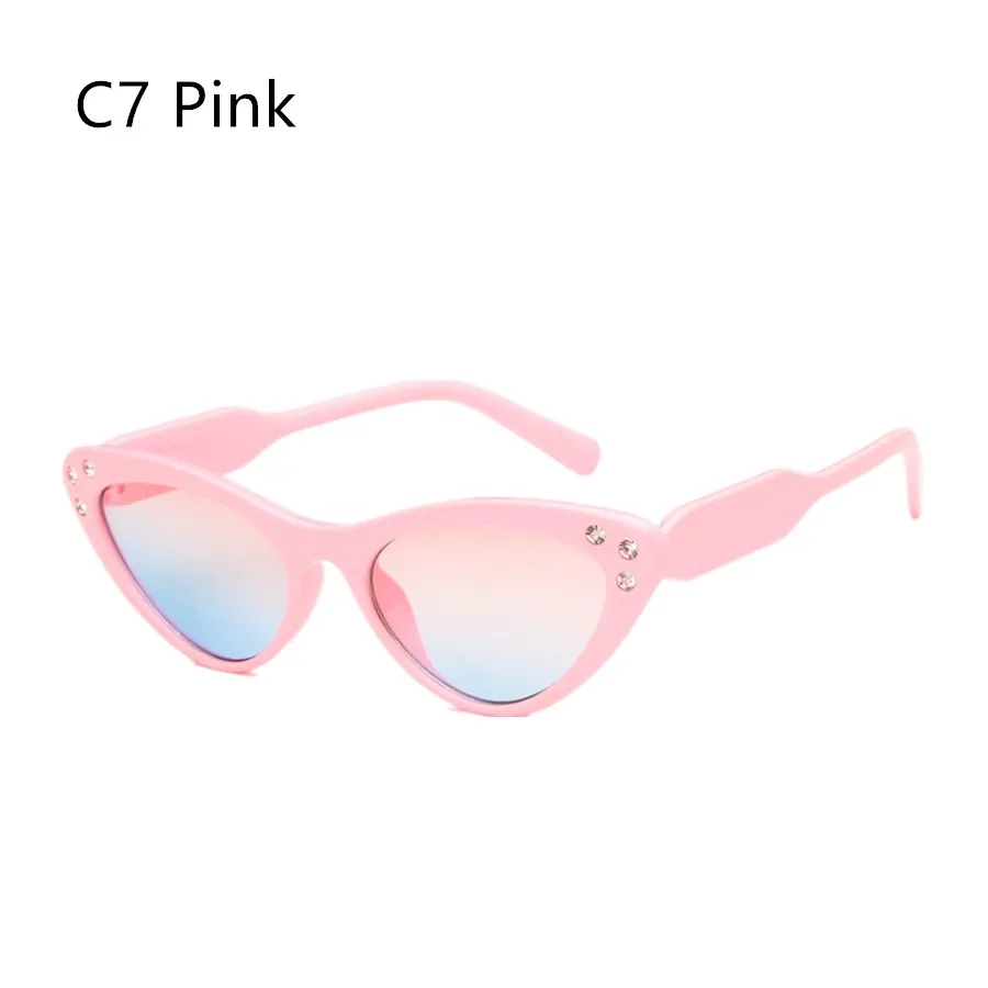 C7 Pink Элитный бренд куртка для маленьких детей солнцезащитные очки для женщин милые для маленьких мальчиков и девочек детские солнцезащитные очки "кошачий глаз", ретро тёмные очки Треугольники солнцезащитные очки UV400 дорожные очки - Цвет линз: C7 Pink