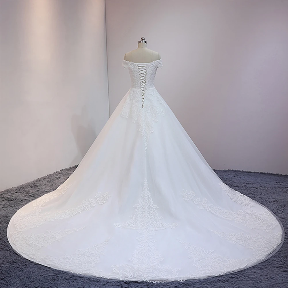 Vestidos De Novia, с открытыми плечами, с коротким рукавом, с бисером, с блестками, с аппликацией, Белое Бальное Платье, Свадебное платье, Casamento