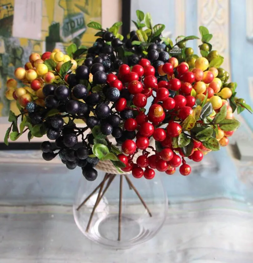 New Fake Blue Berry Bunch 30pcs Artificial Fruits Autumn Series Berries
