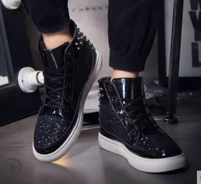 Spring Autumn mens womens Boots Casual Shoes Men Fashion Male Bling Rivet Boots Trendy Outdoor Leather size 36-44